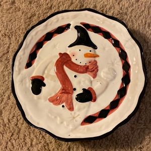 Set of 3 holiday snowman plates
